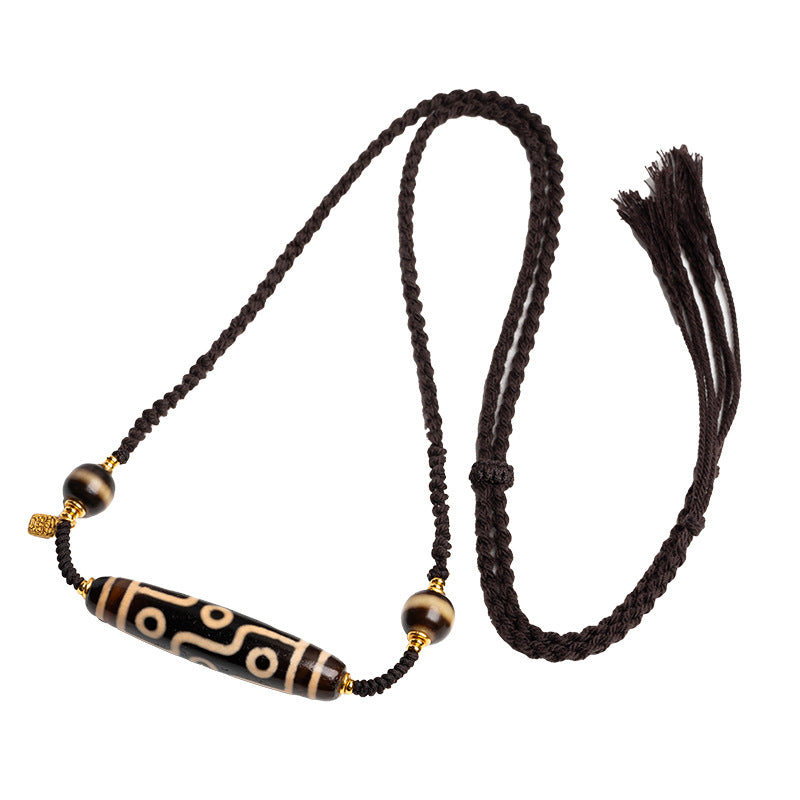 zensoullab Natural Yellow Nine-Eye Dzi Bead Necklace Taiwan Work Agate Pendant Unisex Couple Style Braided Necklace In Stock