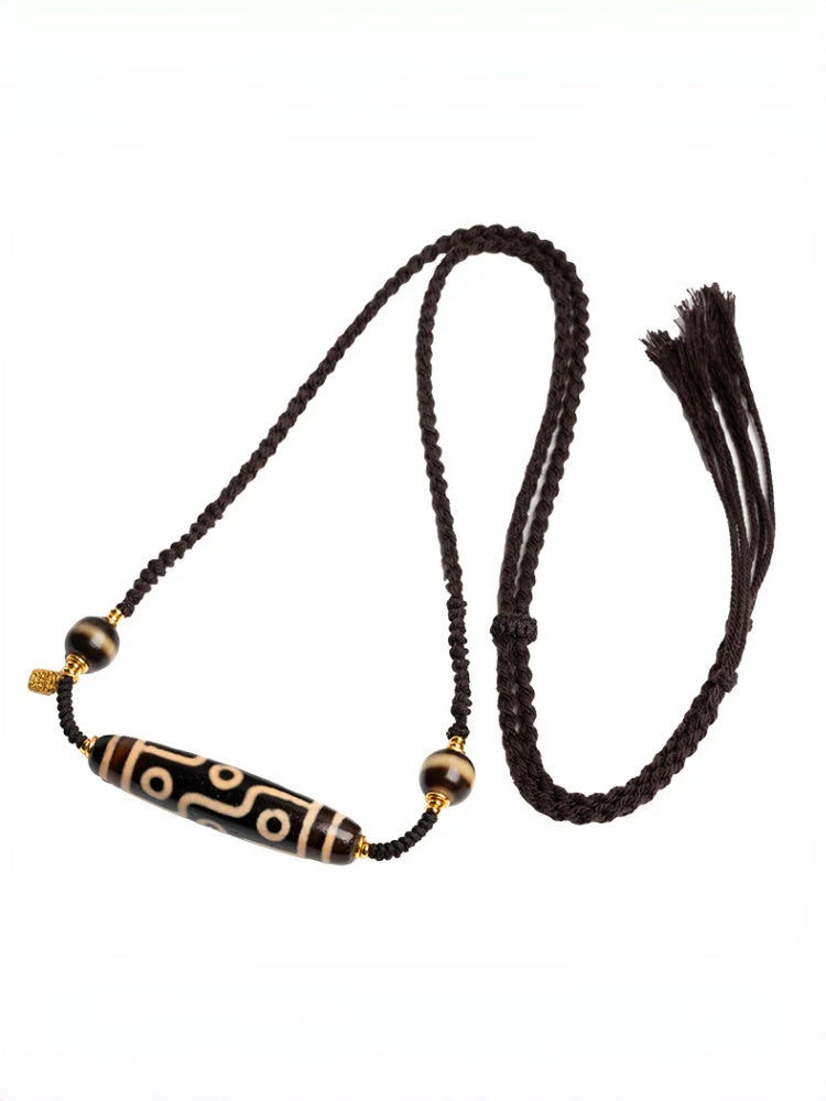 zensoullab Natural Yellow Nine-Eye Dzi Bead Necklace Taiwan Work Agate Pendant Unisex Couple Style Braided Necklace In Stock