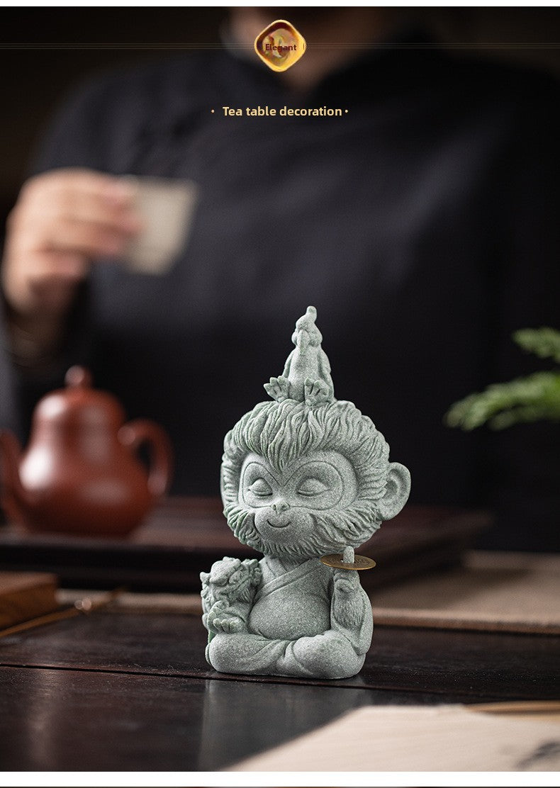 zensoullab Zen Style Chinese Qingsha Cultural Creative Great Sage Wukong Desktop Ornament Creative Home Living Room Fish Tank Landscaping Decoration Display