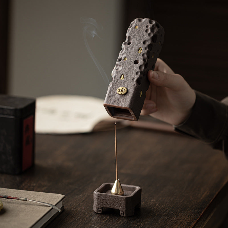 zensoullab Retro Zen Incense Burner Incense Holder Home Ceramic Covered Incense Stand Incense Tray Creative Aromatherapy Burner Incense Accessories