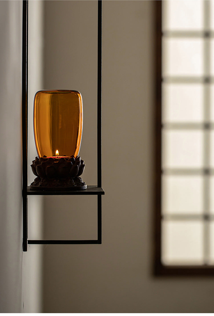 Zensoullab Antique Glass Candlestick Windshield Lampshade Lotus Buddha Candle Lamp Zen Tea Room Decoration Aromatherapy Candle Ambience Light