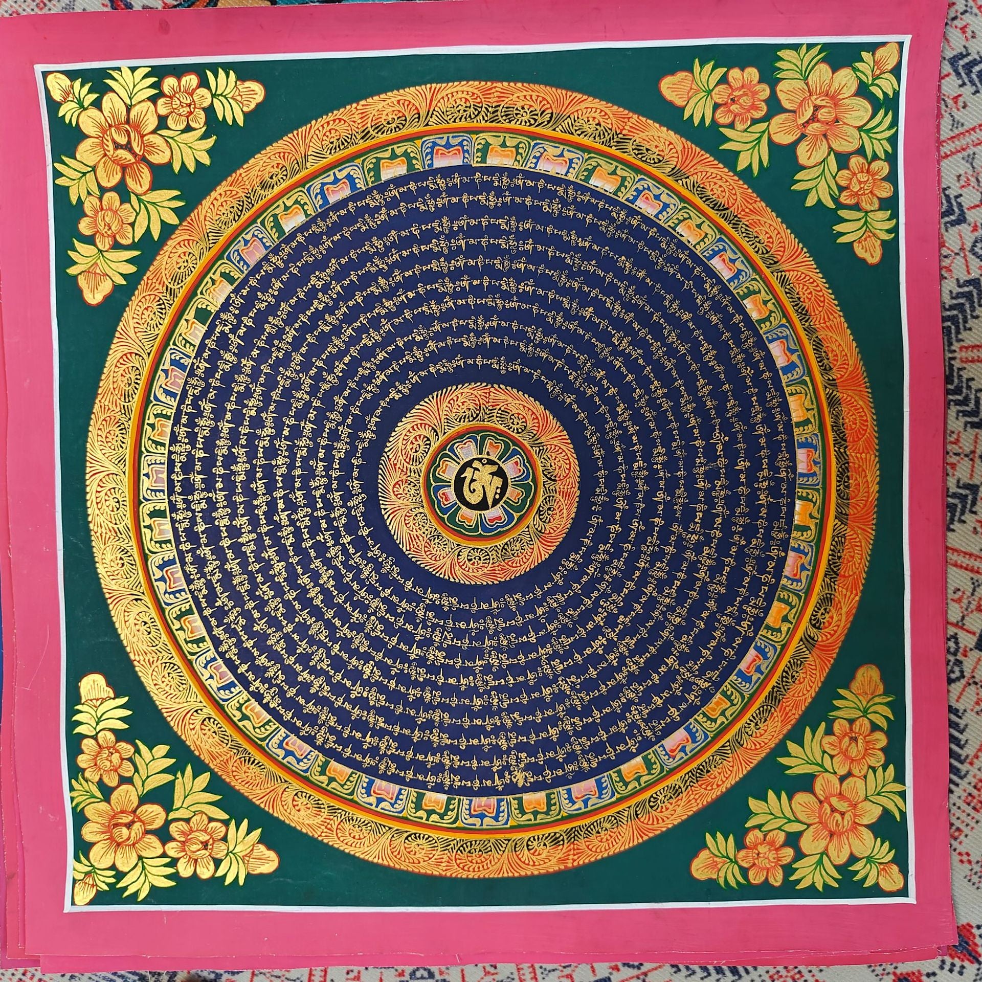zensoullab Nepal Hand-painted Thangka Six-Word Mantra Mandala Mandala Sutra Decorative Painting Living Room Entrance Hanging Painting