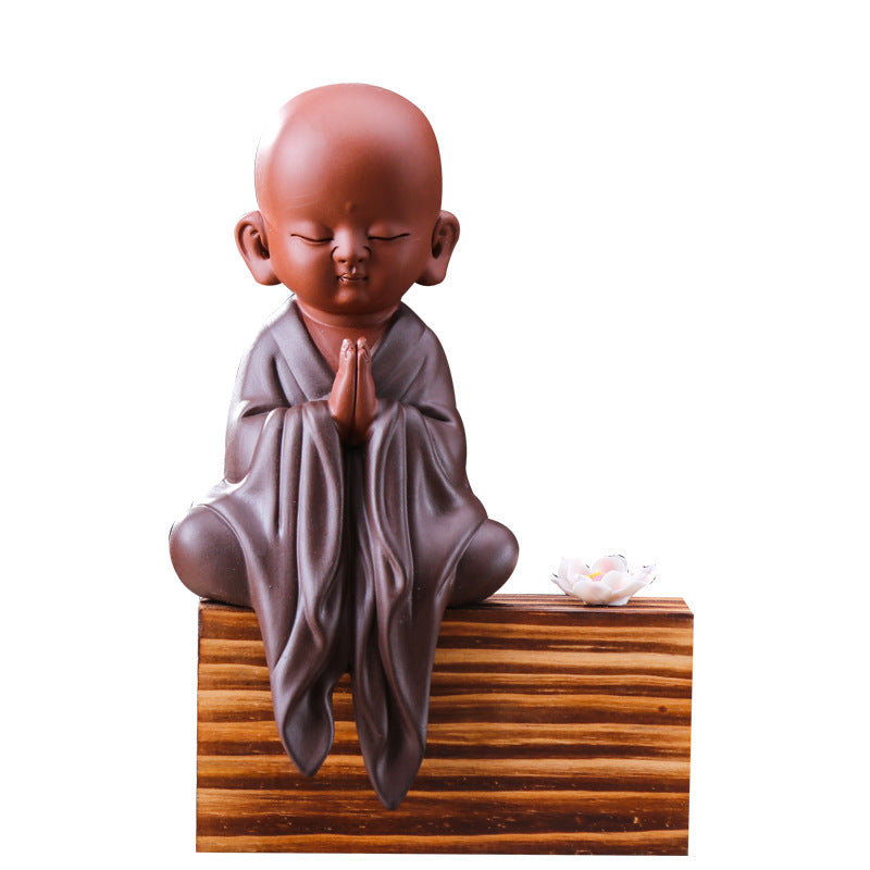 zensoullab Premium Ceramic Gift Monk Tea Pet Zen Purple Clay Little Monk Chinese Tea Ceremony Living Room TV Cabinet Entrance Decoration Ornament
