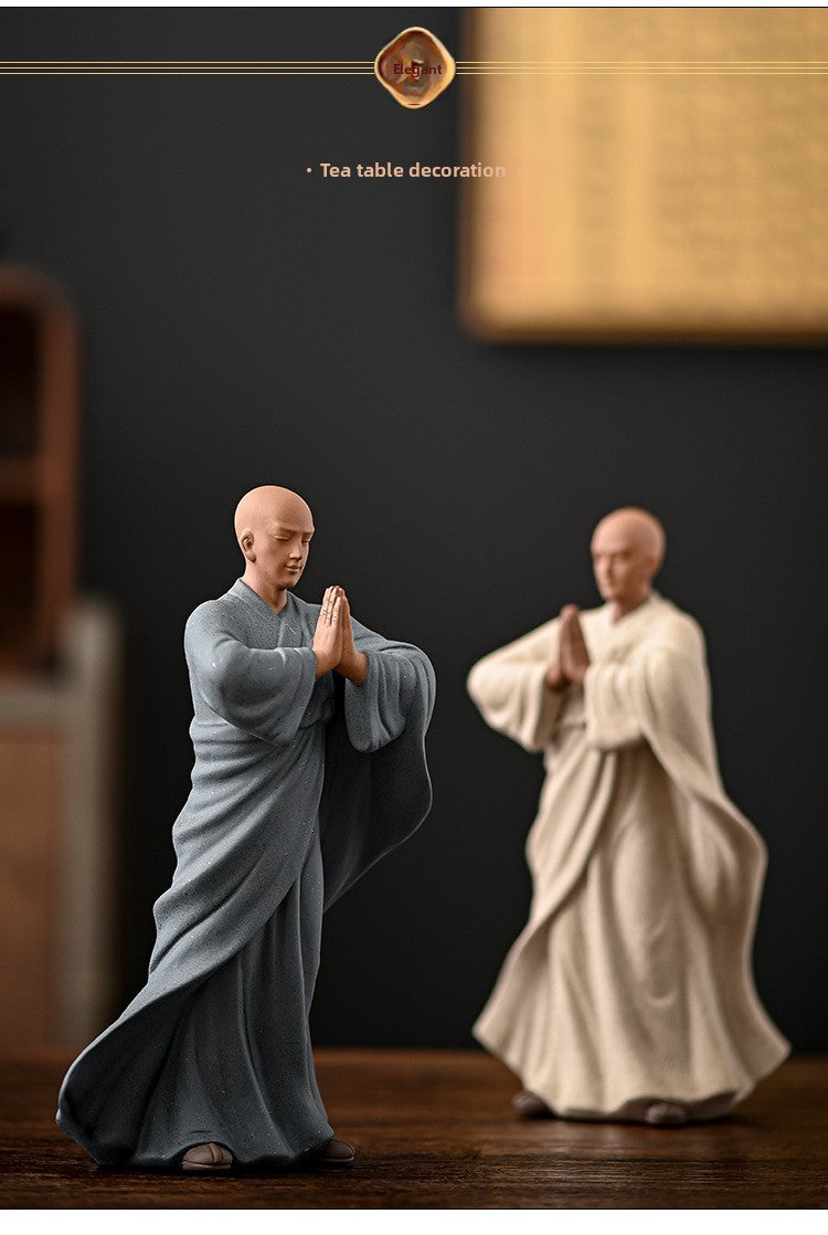 zensoullab New Chinese Style Purple Clay Little Monk Figurine Zen Ceramic Figure Living Room Tea Table Tea Pet Decoration Fish Tank Rockery Landscaping