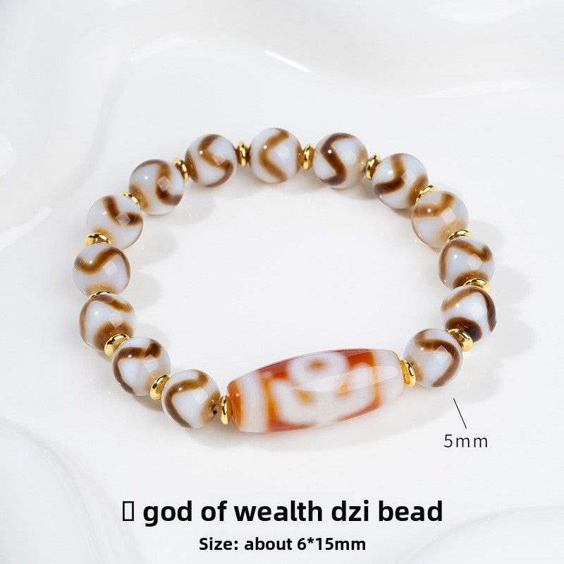 zensoullab Natural Three-Eyed Dzi Bead Agate Bracelet Fashion Versatile Unisex Couple Style Tiger Tooth Single Circle Bracelet In Stock