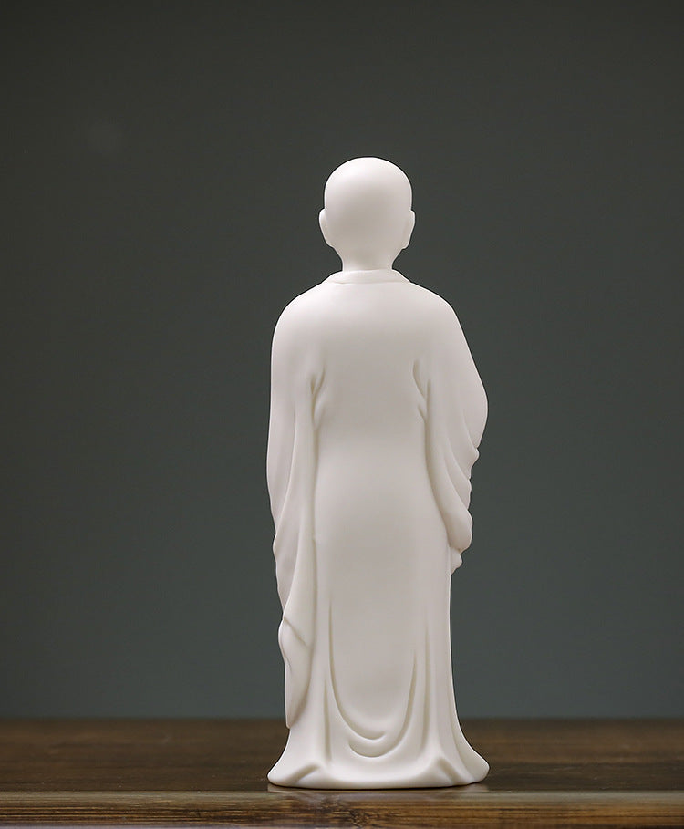 zensoullab Zen White Porcelain Little Monk Figure Chinese Style Ceramic Little Novice Creative Tea Room Home Living Room Entrance Decoration Ornament