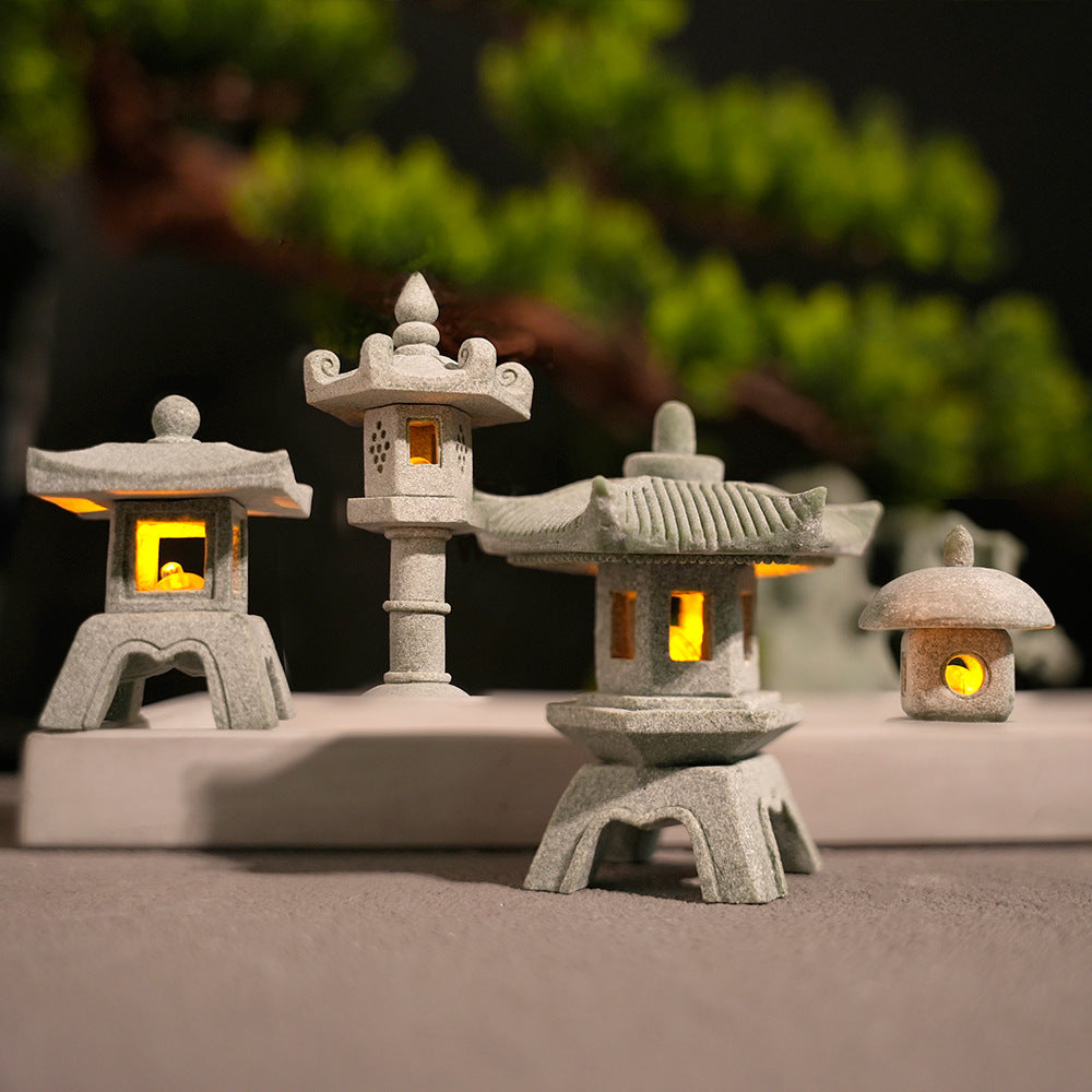 zensoullab Japanese Style Stone Lantern Micro Landscape Ornament Chinese Style Bonsai Fish Tank Decoration Ancient Style Desktop Zen Tea Table Stone Lantern