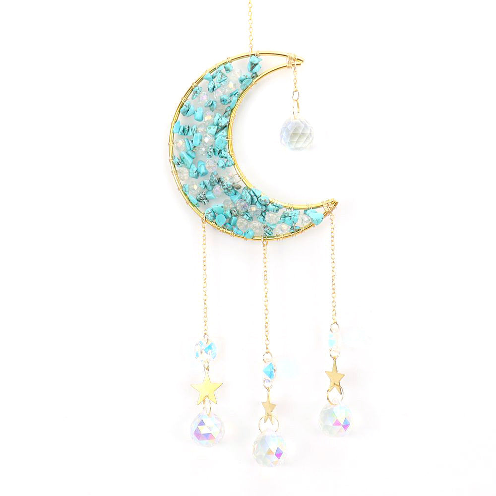 zensoullab Handmade Beaded Natural Crystal Crushed Stone Moon Star Wind Chime Craft Decoration Pendant Sun Catcher