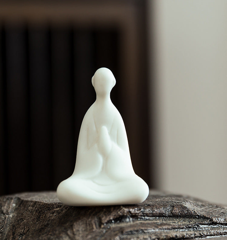 zensoullab Mini Ceramic Fingertip Small Buddha Zen White Porcelain Formless Buddha Little Monk Bonsai Fish Tank Micro Landscape Decoration Ornament