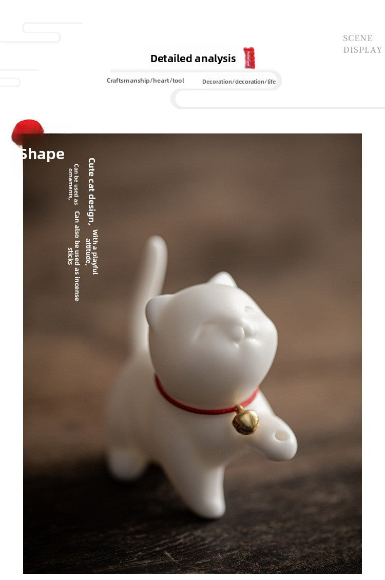zensoullab Creative Cute Little Cat Ceramic Ornament Soft Healing Tea Pet Pen Holder Home Indoor Sandalwood Incense Holder Incense Tool