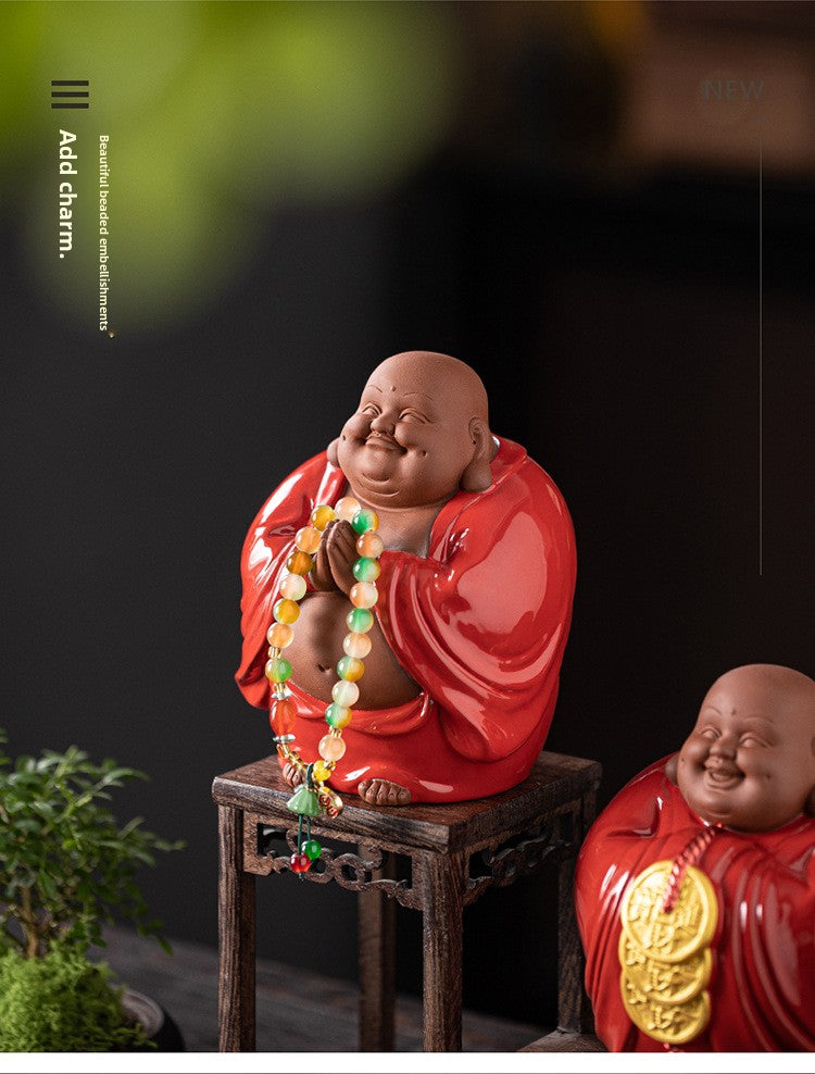 zensoullab Purple Clay Lucky Maitreya Buddha Tea Pet Premium Ceramic Big Belly Laughing Buddha Tea Table Decoration Zen Buddha Statue Ornament