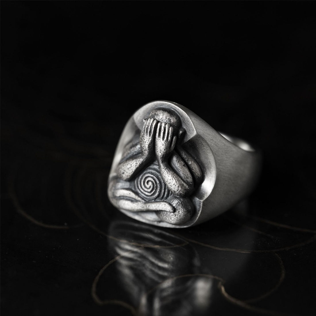 Zensoullab Retro Bida Buddha Thai Silver Thick Ring Oriental Style Pothole Men's Fashion Open-End Personality Ring
