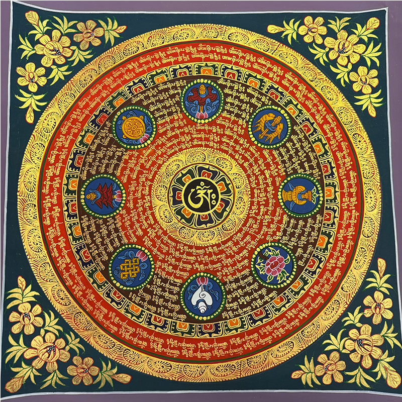 zensoullab Nepal Scripture Mandala Hand-painted Thangka Tibetan Hand-painted Six-syllable Mantra Thangka Living Room Entrance Hallway Decorative Painting