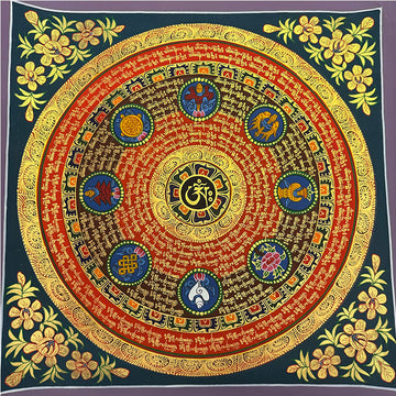 zensoullab Nepal Scripture Mandala Hand-painted Thangka Tibetan Hand-painted Six-syllable Mantra Thangka Living Room Entrance Hallway Decorative Painting