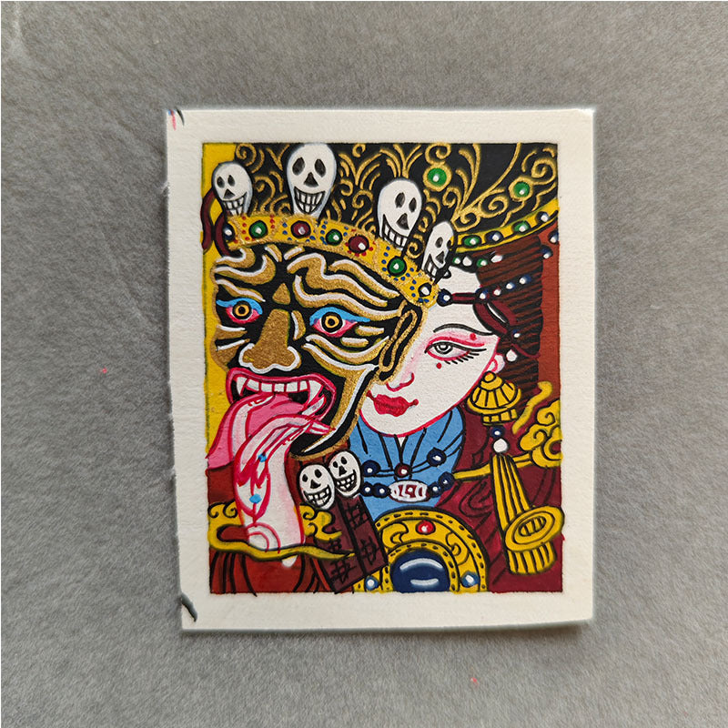zensoullab Nepal Hand-painted Female God of Wealth Thangka Zaka Ram Past and Present Life Tibetan God of Wealth Small Thangka Gawu Box Pendant