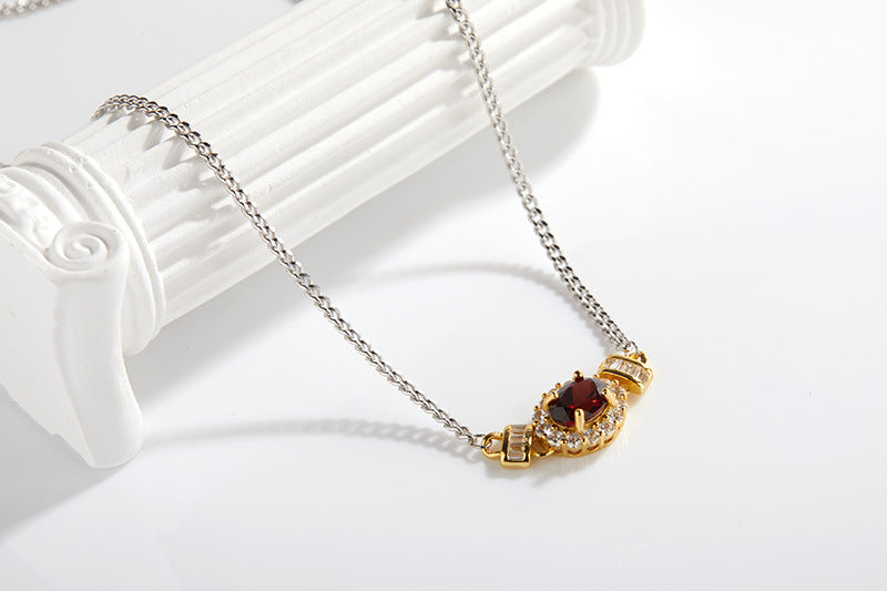 zensoullabs 925 Sterling Silver Inlaid Natural Multicolor Optional Gemstone Egg Pendant Collarbone Necklace Light Luxury Niche High-end Feel