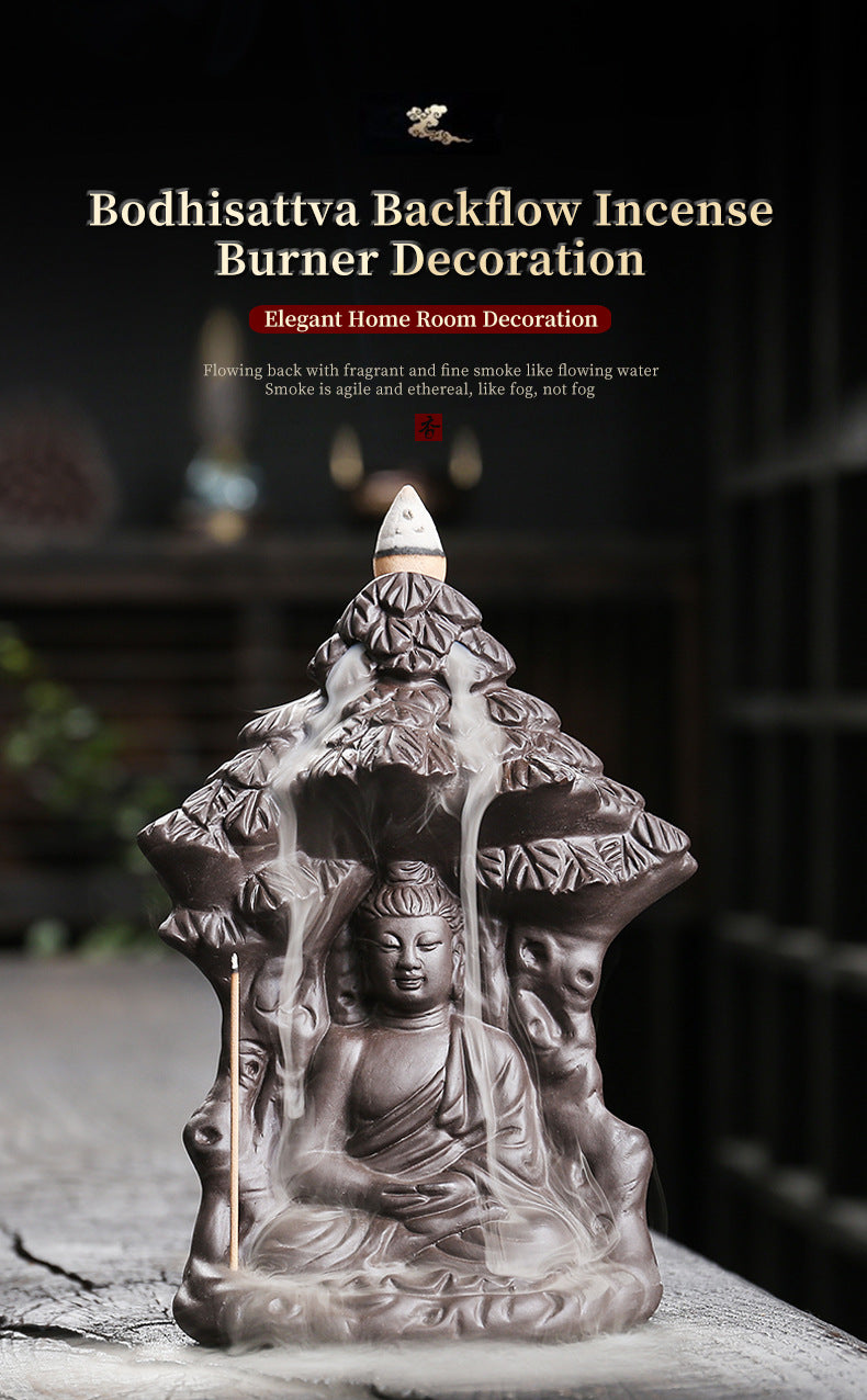 zensoullab Purple Clay Backflow Incense Burner Creative Bodhi Tree Buddha Backflow Incense Burner Home Decor Craft Ornament
