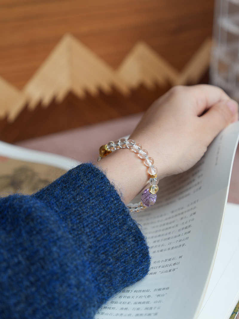 zensoullab White Crystal Bracelet for Women, Star-Shaped Amethyst Yellow Acai High-End Crystal Bracelet