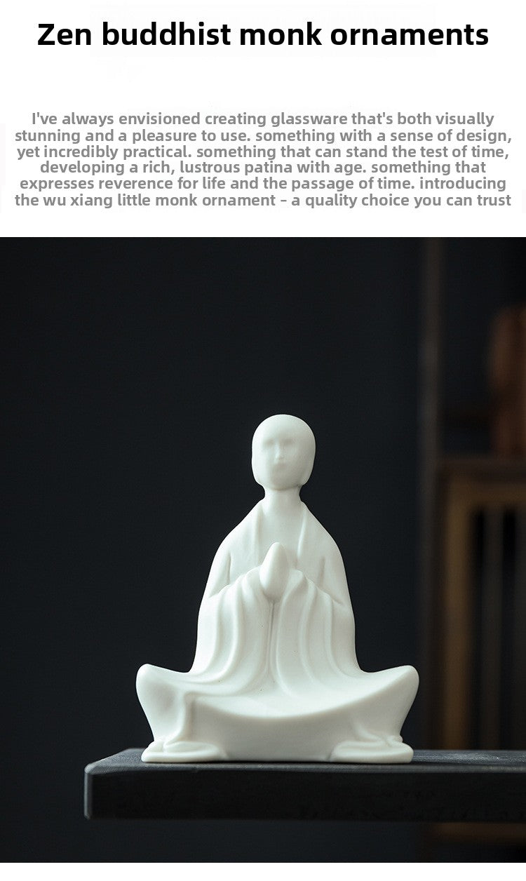 zensoullab Zen Ceramic Formless Buddha Chinese Style Living Room Tea Room Desktop Ornament White Porcelain Little Monk Fish Tank Bonsai Decoration Figurine