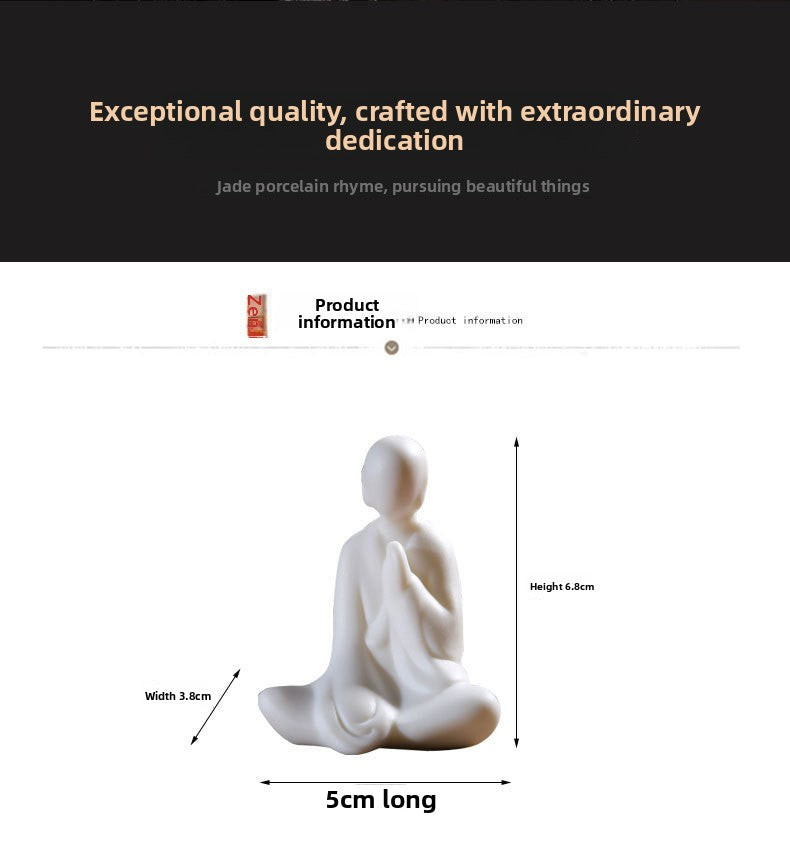 zensoullab White Porcelain Phaseless Xiaosheng Handmade Ceramic Figure Little Monk Bonsai Fish Tank Decoration Chinese Style Mini Small Ornament