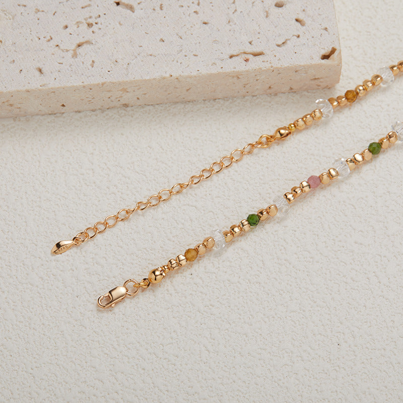 zensoullab Original Design S925 Sterling Silver Natural Tourmaline White Crystal Colorful Gemstone Bracelet for Women Exquisite Handmade Beaded