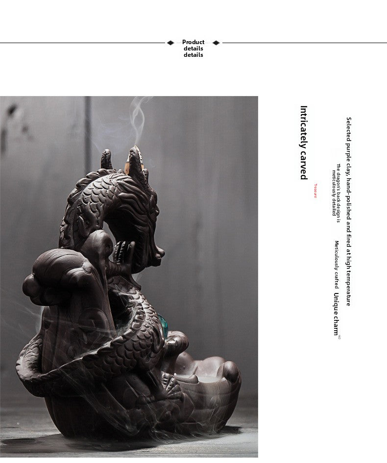 zensoullab New Purple Clay Dragon Backflow Incense Burner Creative LED Light Windproof Cover Dragon Backflow Incense Burner Home Decor Original