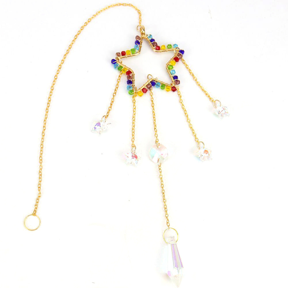 zensoullab Handmade Silk-wrapped Moon Star Crystal Sun Catcher Curtain Hanging Ornament Garden Decoration