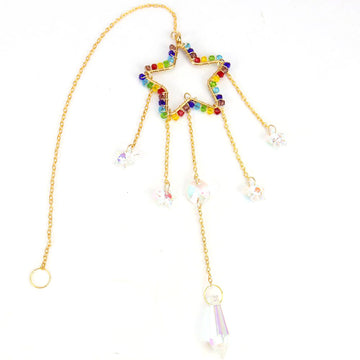 zensoullab Handmade Silk-wrapped Moon Star Crystal Sun Catcher Curtain Hanging Ornament Garden Decoration