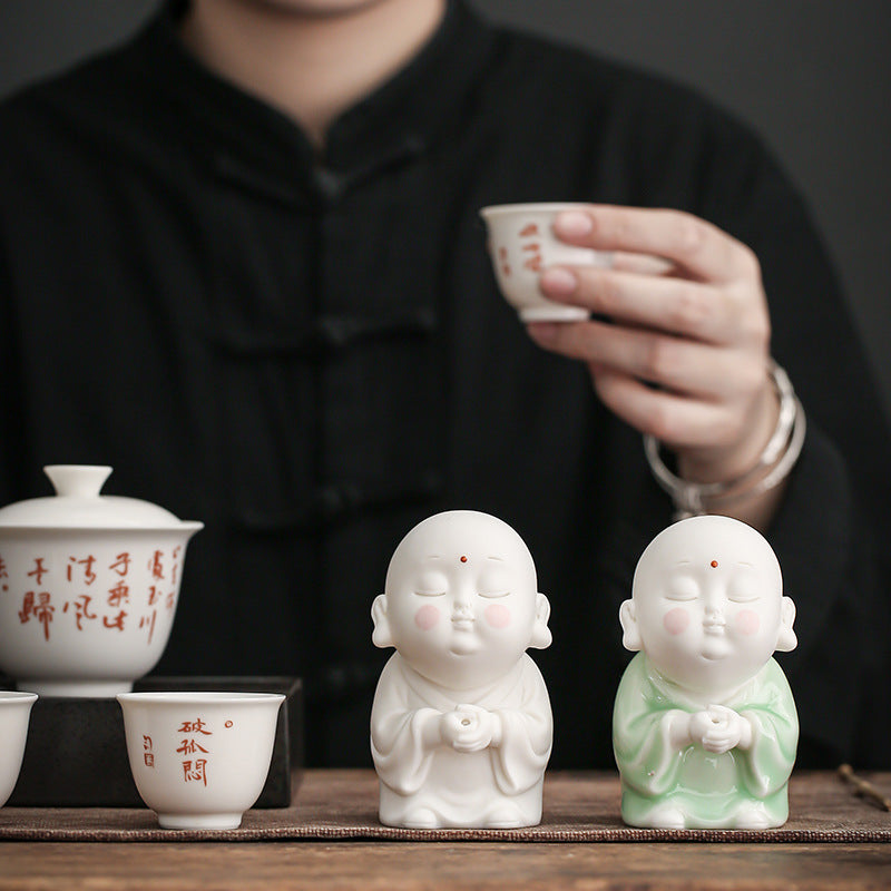 Zensoullab Creative Ceramic Ornaments Cute Little Monk Incense Burner Home Worship Incense Holder Incense Burner Incense Holder Indoor Sandalwood Holder