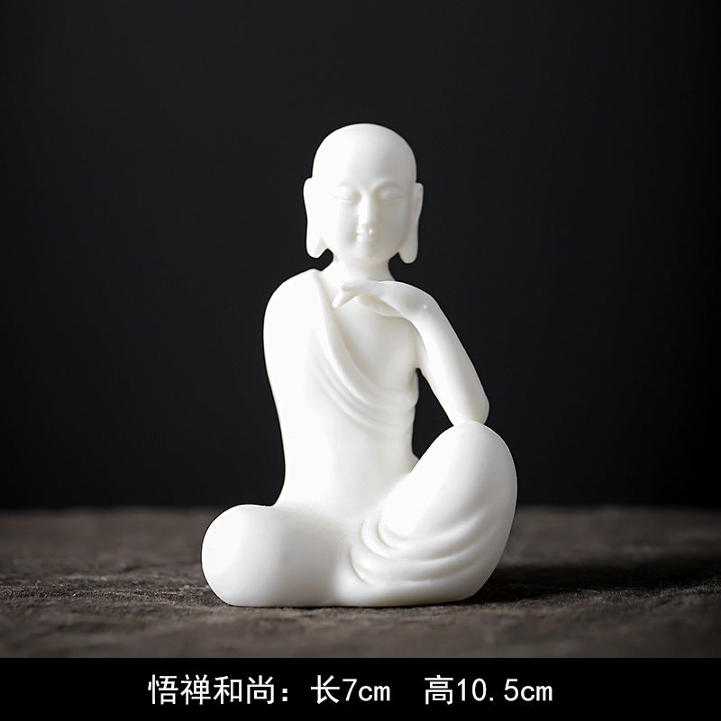 zensoullab Premium Ceramic Little Monk Tea Pet Tea Ceremony Accessories White Porcelain Little Novice Tea Table Tea Room Decoration Zen Decoration Ornament