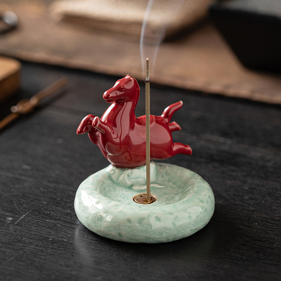 zensoullab Ceramic Small Tang Horse Incense Burner Creative Incense Holder Home Indoor Aromatherapy Burner Sandalwood Agarwood Incense Holder Incense Device