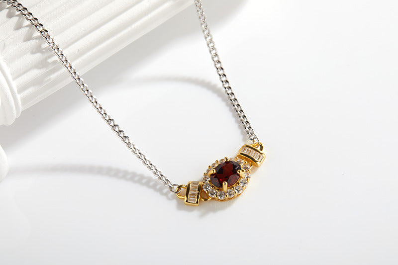 zensoullabs 925 Sterling Silver Inlaid Natural Multicolor Optional Gemstone Egg Pendant Collarbone Necklace Light Luxury Niche High-end Feel