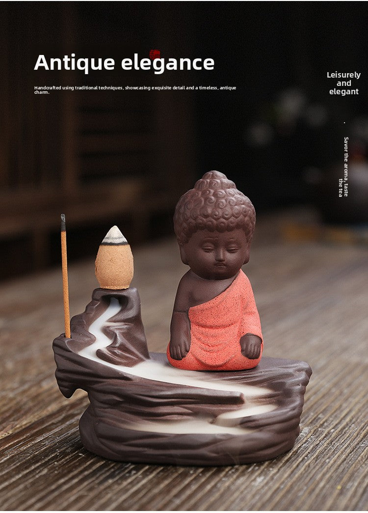 zensoullab Purple Clay Backflow Incense Burner Creative Ceramic Craft Gift Mountain Water Flow Small Tathagata Backflow Incense Burner Original