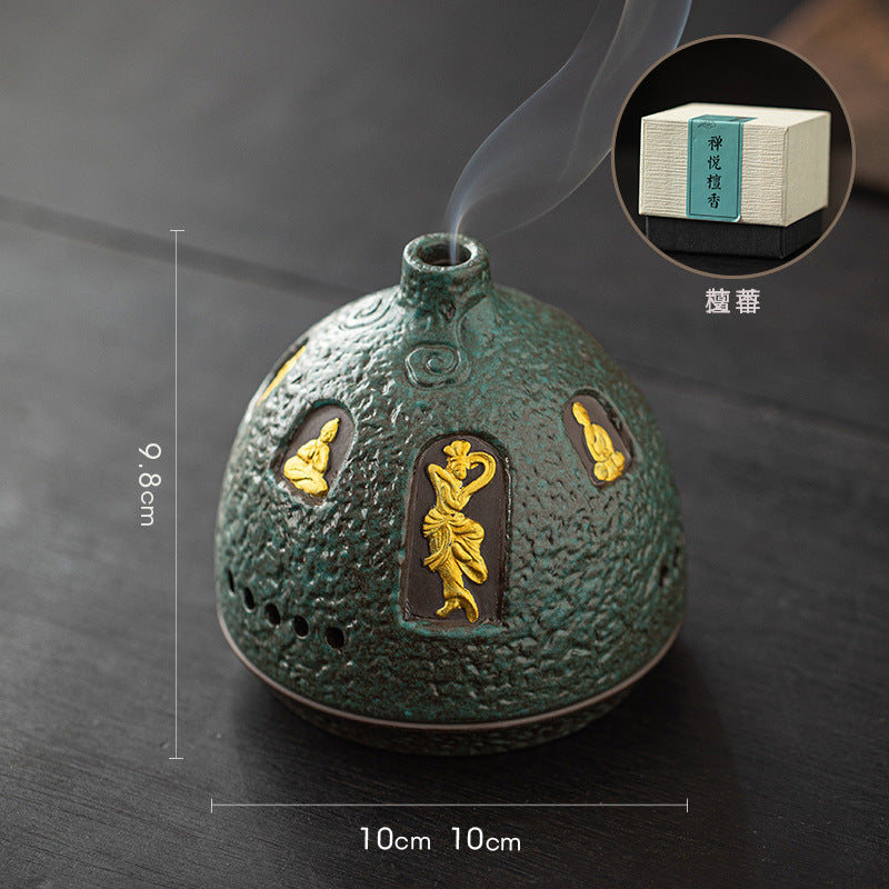 zensoullab Dunhuang Ceramic Incense Burner Home Indoor Incense Holder Incense Stand Aromatherapy Burner Zen Tea Room Desktop Incense Burner Ornament