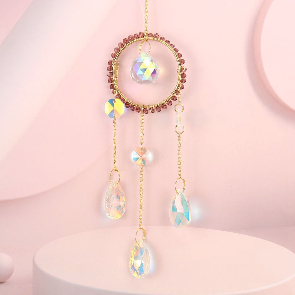 zensoullab Handmade Silk-wrapped Moon Star Crystal Sun Catcher Curtain Hanging Ornament Garden Decoration