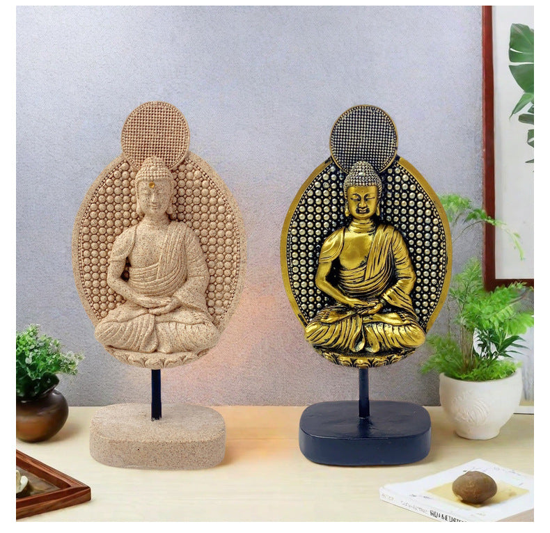 zensoullab New Chinese Style Buddha Statue Ornament Resin Painted Gold-Plated Small Buddha Statue Retro Zen Buddha Head Home Tea Room Decoration