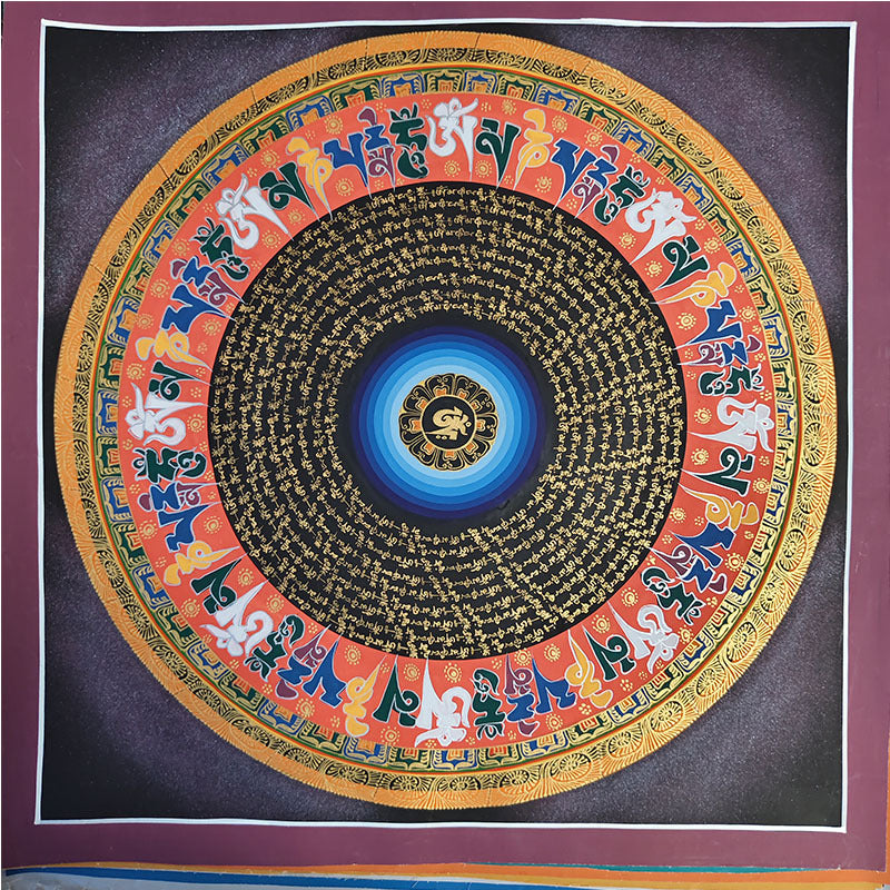 zensoullab Nepal Hand-painted Sutra Mandala Thangka Painted Starry Sky Six-Word Mantra Tibetan Thangka Mandala Decorative Hanging Painting