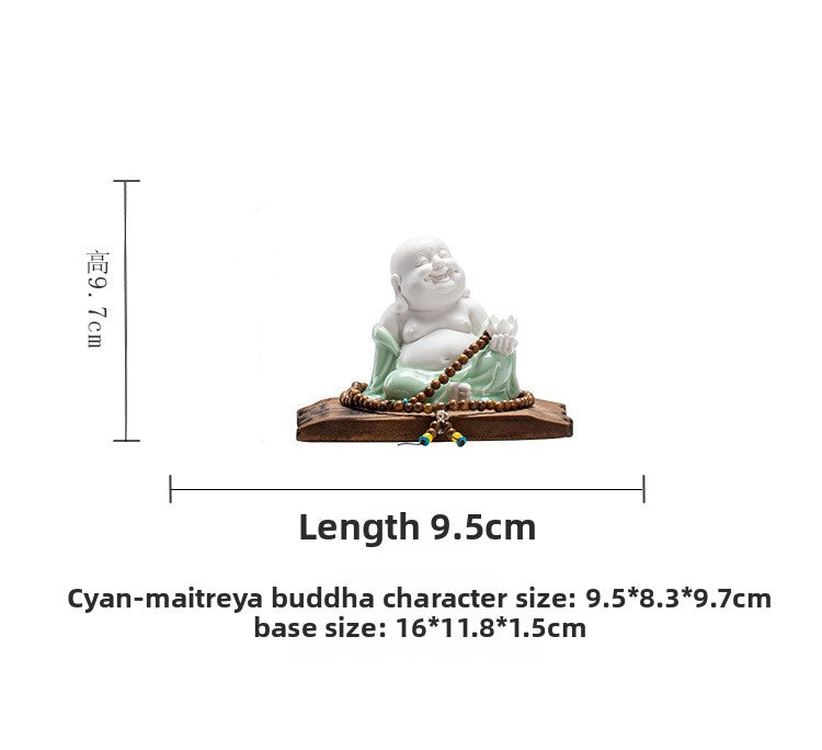 zensoullab Creative New Chinese Style Ceramic Maitreya Buddha Statue Desktop Ornament Home Incense Holder Incense Burner Incense Tray