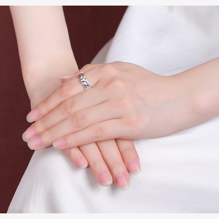 zensoullab Ethnic Style Buddha Silence Ring for Women, Niche Design Thai Silver Lotus Heart Sutra Guanyin Vintage Open Ring