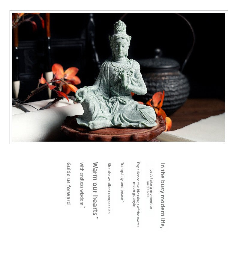 zensoullab Desktop Chinese Style Water Moon Guanyin Bodhisattva Buddha Statue Micro Landscape Fish Tank Decoration Fake Mountain Ornament Tea Pet Incense Decoration