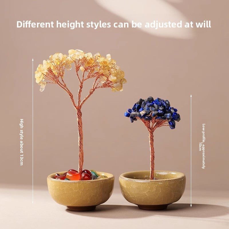 zensoullab Natural Yellow Crystal Money Tree Ornament Amethyst Wealth-Attracting Treasure Bowl Office Desk Decoration