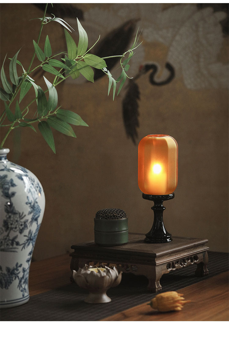 Zensoullab Antique Style Domestic Aromatherapy Candle Candlestick Chinese Zen Antique Lampshade Ceramic Decoration Tea Room Ambience Light