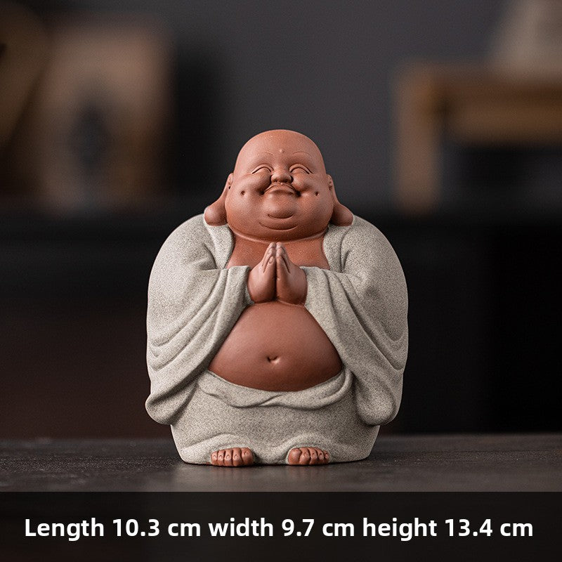 zensoullab Purple Clay Lucky Maitreya Buddha Tea Pet Premium Ceramic Big Belly Laughing Buddha Tea Table Decoration Zen Buddha Statue Ornament