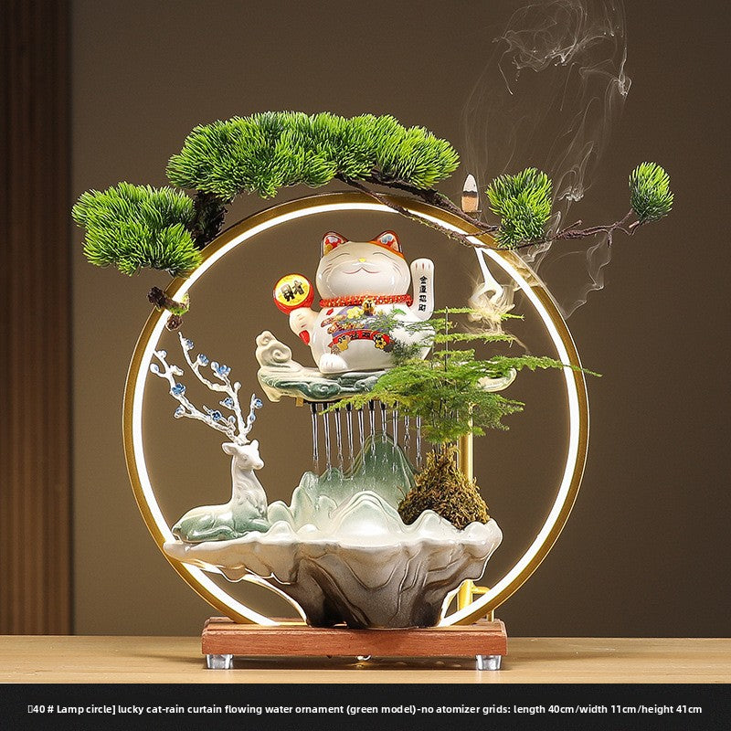 zensoullab Lucky Cat Flowing Water Wealth-Attracting Ornament Circulating Water Living Room Desktop Decoration