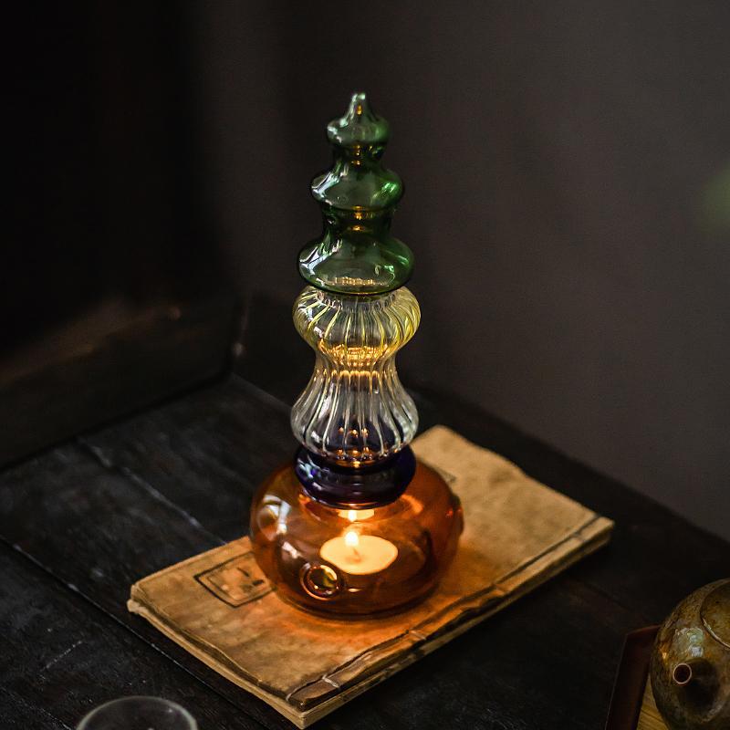 zensoullab Ancient Style Home Aromatherapy Candle Candle Holder Chinese Zen Style Antique Lampshade Glass Ornament Tea Room retro Atmosphere Lamp