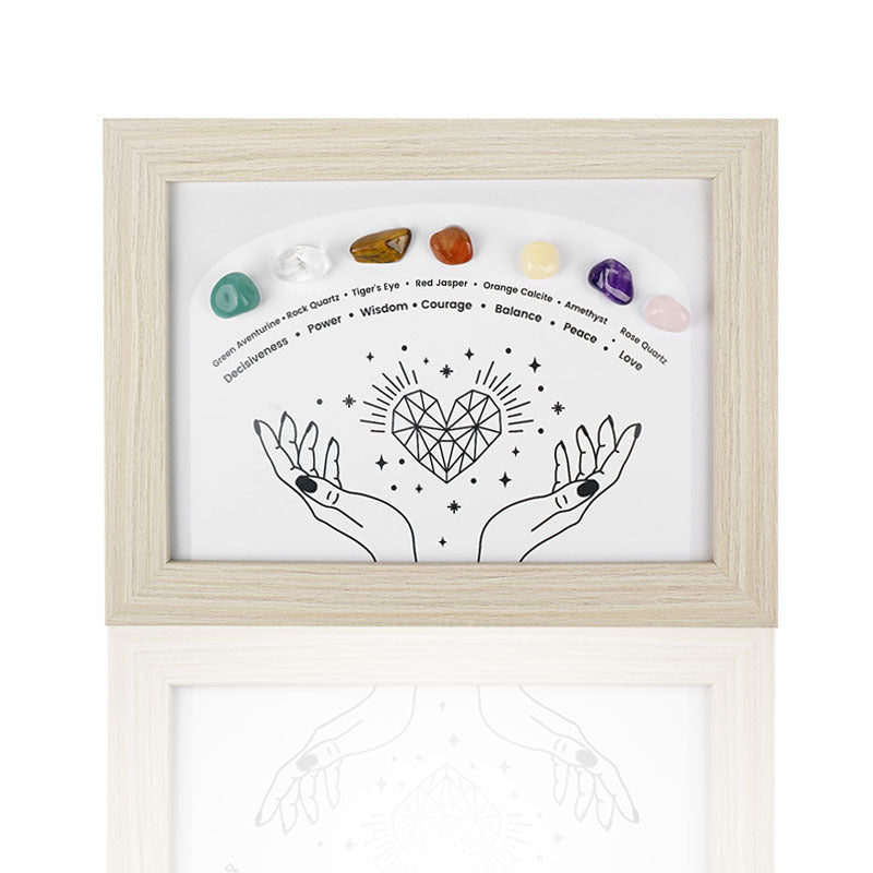 zensoullab Meditation Natural Raw Stone Specimen Frame Ornament Natural Crystal Mineral Colorful Seven-Color Stone Picture Frame Display Stand