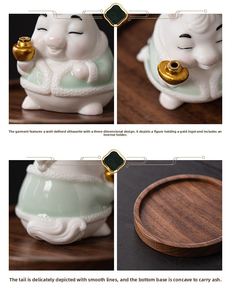 zensoullab Creative Ceramic Little Fortune Horse Incense Burner Cute Incense Holder Incense Stand Incense Tray Year of the Horse Mascot Aromatherapy Burner Incense Ceremony Ornament