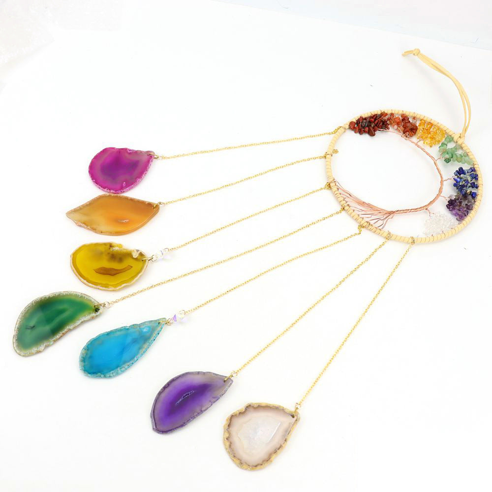 zensoullab Handmade Wire Wrapped Crystal Gravel Dream Catcher Tree of Life Natural Agate Wind Chime Pendant Birthday Gift Ornament