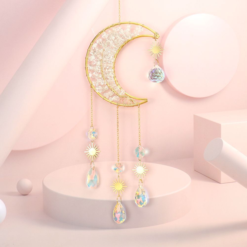 zensoullab Handmade Wire Wrapped Natural Crystal Gravel Tree of Life Moon Sun Catcher Hanging Ornament Wind Chime Decoration Pendant