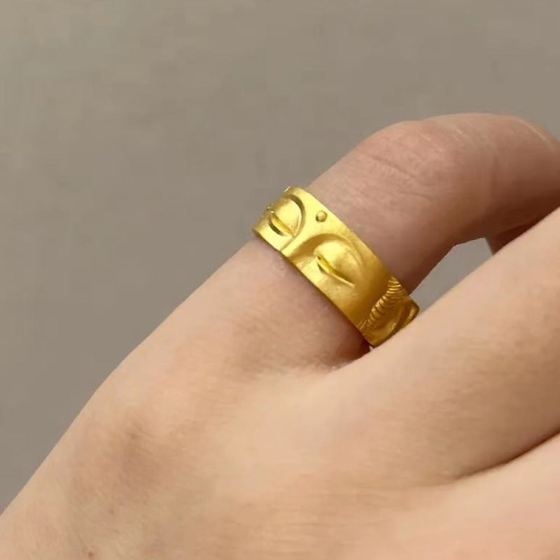 zensoullab Buddha Silence Ring Men's Wide Version Gold Buddha Head Index Finger Ring Fashion Simple Ethnic Style Buddhist Open Ring